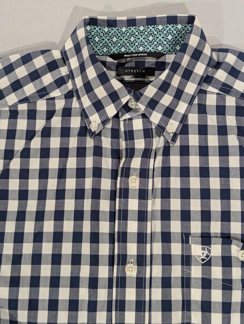 Ariat Shirt Mens S Blue Check Long Sleeve Button Up Western Stretch Casual